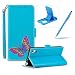 Produktbild Bunt Schmetterling Malerei Muster Hülle für Sony Xperia XA1, Herzzer PU Leder Ständer Tasche Etui Flip mit Stoßfest Magnet Kartenfächer und Weiche Innere Silikon TPU Bumper Smartphone Case Cover Sony Xperia XA1 Handyhüllen - Himmelblau