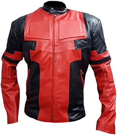 Coolhides Men's Fashion Deadpool Real Leather Jacket 5X-Large Faux Red