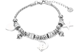 XINYIXIN Ouran Braccialetto da donna in acciaio inox in maglia popcorn, con ciondoli e cristalli, idea regalo per amici