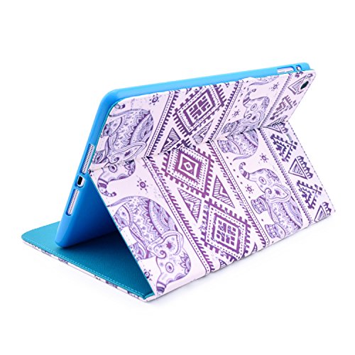 iPad Air Hülle, Deenor Elephant Pattern PU Leder Abdeckung Stand Flip Schutzhülle Hülle für Apple iPad Air (2013 Version). (Elephant) - 3