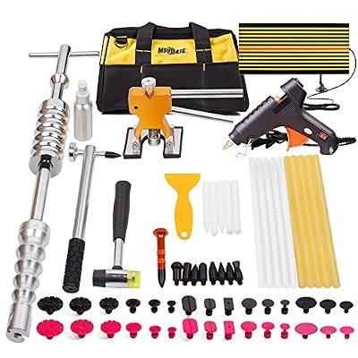 Mookis PDR Paintless Débosselage Réparation, 64PCS Outillage Carrosserie Voiture Automobile Rayure Suppression, Réflecteur LED Board, Marteau coulissant, Pistolet à Colle, Marteau en Caoutchouc, Tapdown Marteau