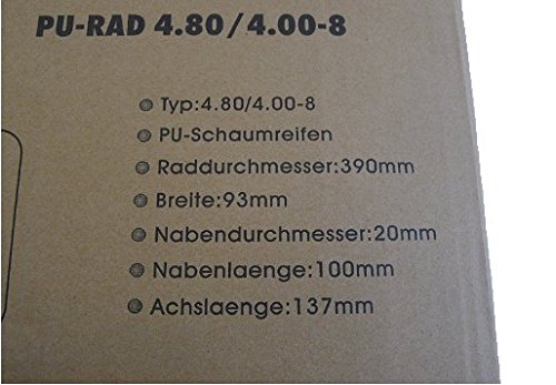 PU Schubkarrenrad 4.80/4.00-8 Reifen für Schubkarre Vollgummi mit Achse - 5