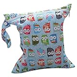 Baby Kleinkind Wasserdichtem Reißverschluss wiederverwendbare Stoff Windel Tasche w / bunte Eulen Muster Hellblau - 8