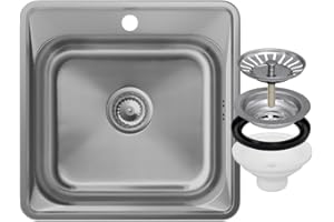 GRANITAN Spülbecken mit Siphon 48 x 48 cm - Einbauspüle aus Stahl - Edelstahlspüle mit Hahnloch für Spülbecken Durchmesser 92mm - Waschbecken für Küche - Mikro Decor