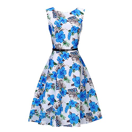 KPILP Vintage rétro 1950's Audrey Hepburn Robe de soirée Cocktail année 50 Rockabilly Robe de mariée Robe de Cocktail(Bleu Ciel,XL)