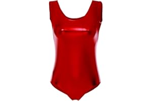 FYMNSI Abito da Ballo Lucido da Donna Corpo di Balletto Danza Sportiva Calzamaglia Maglia Body Senza Maniche Wetlook Metallico Un Pezzo Pelle Tuta Verniciata Top Costumi Dancewear