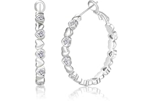 PABBEU S925 Sterling Silver Hoop Earrings Cubic Zirconia Silver Hoops Earrings for Women Hypoallergenic Lightweight Dainty Heart Hoop Earring 30/40mm