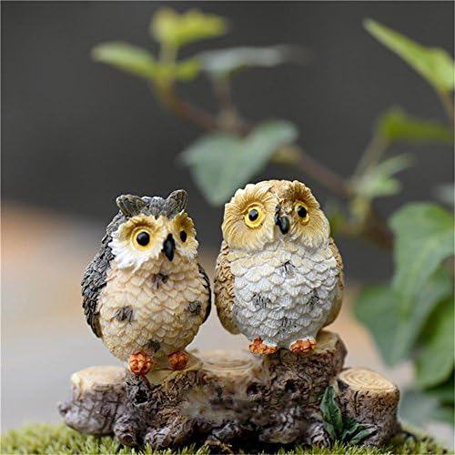 ALINT 2PC Chic Cute Random Miniatures Decor Cute Owls Animal Resin Terrarium Figurine Decoration