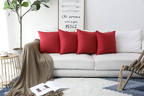 Home Brilliant, Federa cuscino in lino ultra morbido, Tessuto, Burgundy, 18