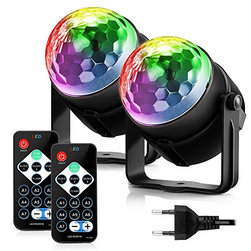 ACCEWIT Luces Discoteca, Mini Bola de Discoteca LED Iluminacion Discoteca 7 Colores RGB Luces Fiesta Mágica Iluminación de Efecto para KTV Navidad Fiesta Boda Discoteca DJ-2 Pack