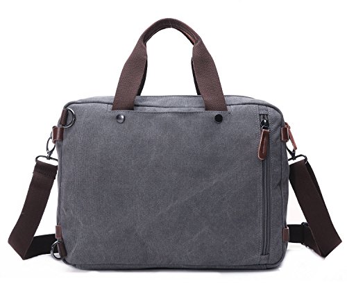 BAOSHA HB-22 Vintage Leinwand Herren Aktentaschen Aktenkoffer Segeltuch Canvas Rucksäcke Arbeitstasche Umhängetasche Laptoptasche bis zu 15.6 Zoll (Grau passend für 14 ~ 15,6 Zoll Laptop) - 5