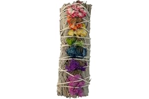 VIE Sage Smudge Stick 4" (White Sage and 7 Chakra Flowers 4")
