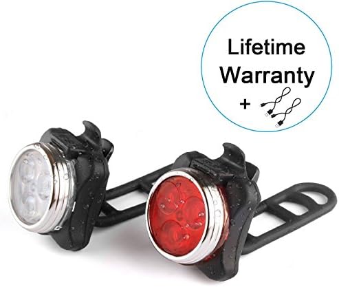 Tobole LED Bike Lights Set Bicycle Waterproof USB Rechargeable Back(Red) Lights&amp;Head(White) Lamp Cycling Flashlight Lights Sets (650mah Lithium Battery, 4 Light Mode Options, 2 USB cables)