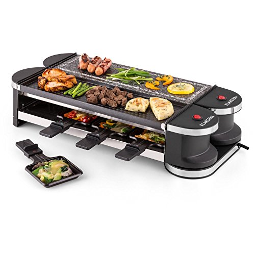 Klarstein Tenderloin 50/50 Raclette Tischgrill (1200 Watt, 8 Personen, 360°-Basis, Grillplatte, heißer Stein) schwarz-silber - 7