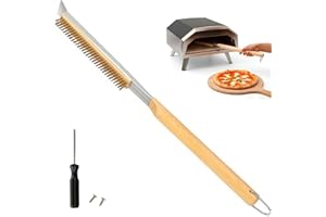 ZUMVIVIN Pizza Oven Brush with Steel Scraper and Brass Bristles, Wooden Handle Oven Brush for Pizza Oven, Gas Grill, Pizza Stone Brush, 56 cm