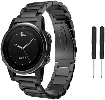 Genuine Stainless Steel Watch Bracelet Band 22mm,ALISIAM Wrist Strap + Bolt Driver for Garmin Fenix 5S GPS Watch,Adjustable (Black)