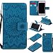Produktbild Hozor PU Leder Hülle für Apple iPhone 7 4.7 zoll Embossing 3D Prägung Blumen Muster Ledertasche Weiche TPU Soft Rückseite Abdeckung Handytasche Bumper Schutzhülle Brieftasche Flip Case Wallet Cover Bookstyle Handyhülle Tasche Anti-Scratch Shell Folio Klapphülle mit Standfunktion Magnetverschluss und Kredit Kartenfächer - Light Blue