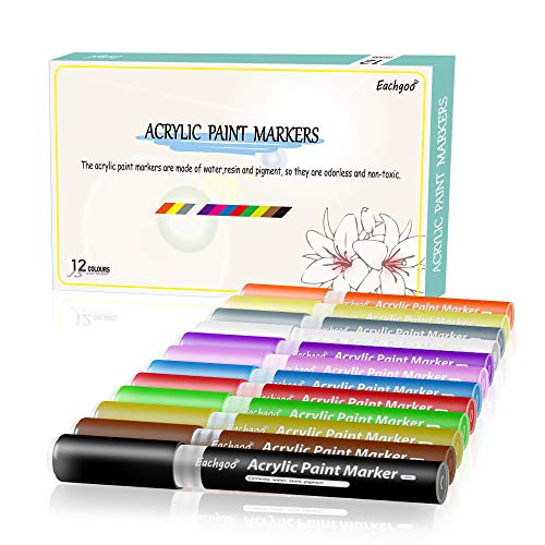 Eachgoo 12 colores Rotuladores Acrilicos Para Dibujo,Pintura,Colorear en vidrio, Tela, Piedras, Cerámica, Metal,Madera, Papel