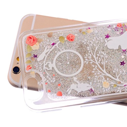 KSHOP Handytasche Hülle für iPhone 6 / iphone 6S 4.7″ mit Flüssigkeit – Hartschale Backcover Case Schutzhülle Cover Wasser mit Schneekugel Sterne glitzernd Bling Bling Transparent mit Muster Animation – Weißes Kleid Mädchen - 3