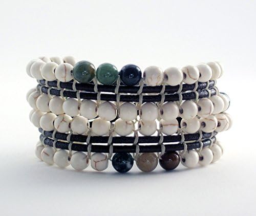 Beaded Wrap Bracelet & Choker with Howlite and Indian Agate Beads for Woman. Ethnic Jewelry