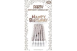 Clairefontaine 26820-RGC – Zestaw 12 świeczek urodzinowych w kolorze różowego złota + 12 podstawek + topper „Happy Birthday” – Świeczki na tort, urodziny