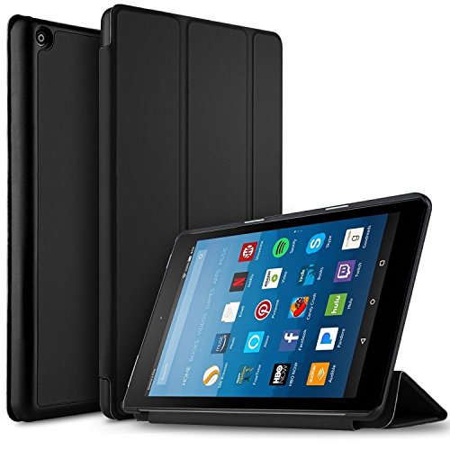 Amazon Fire 7-Hülle (7-Zoll-Tablet, 7. Generation - 2017), IVSO Ultra Schlank Ständer Slim Leder zubehör Schutzhülle perfekt geeignet Für Das neue Fire 7 (2017), 17,7 cm (7 Zoll) Display Tablet, Schwarz