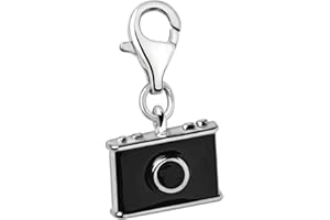 Quiges Charm con Cierre Plateado Esmalte Negro 3D Cámara Fotográfica Abalorios Joyería de Mujer