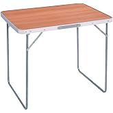 Folding Camping and Beach Table, 80 x 60 x 70 cm, Portable Picnic Table with Carry Handle, Steel Folding Legs, MDF Wood Look