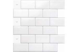 Art3d 10 stycken, självhäftande köksbacksplash, vita tunnelbaneplattor, självhäftande väggplattor, väggdekaler för kök, badrum, 30.5 x 30.5 cm, kallvitt