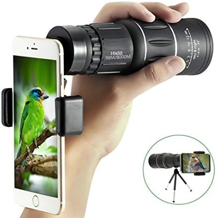 Super Clear 16X52 Monocular Telescope,CYGG HD Monocular, Dual Focus Optics Zoom Portable Monocular For Birdwatching, Traveling, Outdoors, Sightseeing, Sport Watching,Climbing(Phone Adapter And Tripod)