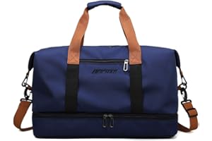 Eco Memos Bolsa de Viaje Bolsa de Fitness de Gran Capacidad con Bolsillo para Mojado y Compartimento Independiente para Zapatos - para Hombres y Mujeres Bolsa de Deporte de Viaje (Azul)