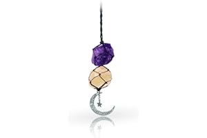 ROMINVIC Pendentif Miroir Voiture, Pendentif Décoratif Miroir Voiture - Améthyste & Cristal Jaune - Décoration Miroir Voiture, Décoration Intérieur Maison RM-049