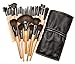 LyDia® 32pcs Eco-Friendly Natural Wooden Handle Face Powder/Foundation/Concealer/Angled Blush/Contour/Eyeshadow/Eyeliner/Mascara/Eyebrow/Sponge applicator Makeup Brush Set with Black Case