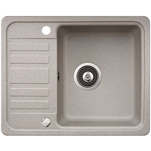 Spüle Granitspüle Küchenspüle Einbauspüle Auflage 575 x 460 mm eckig kleine Ablage Spülbecken + Drehexcenter + Siphon (Beige (111))