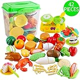 CONTENIDO: 42 piezas en total, incluye variedad de alimentos artificiales, platos, cubiertos, tabla de cortar, olla con tapa y fogones de cocina. Caja de almacenaje adicional incluida.