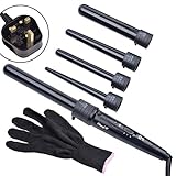 inkint 5 in 1 Tourmaline Ceramic Hair Waves Curling Wand Roller Iron Set Adjustable Temperature Hairdressing Tong with Anti-scald Glove for Long/Short Hair
