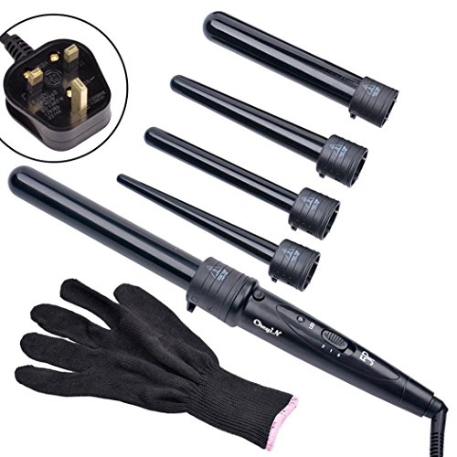 inkint 5 in 1 Tourmaline Ceramic Hair Waves Curling Wand Roller Iron Set Adjustable Temperature Hairdressing Tong with Anti-scald Glove for Long/Short Hair