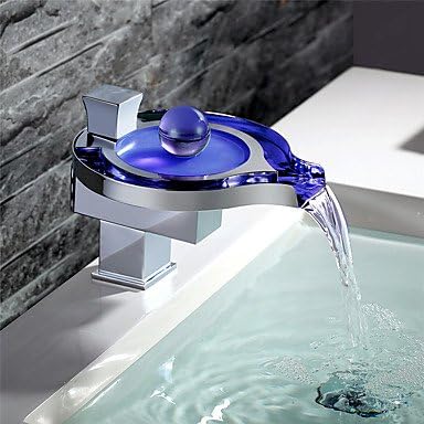 SHENCHI Contemporary Deck Mounted Waterfall LED Ceramic Valve Single Handle One Hole Chrome Bathroom Sink Faucet united states canada
