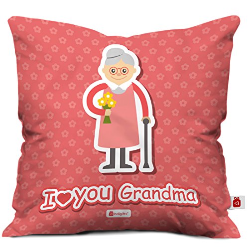 Indigifts Grandparents Special I Love You Grandma Pink Cushion Cover 12x12 inch with Filler - Gift for Grandmother-Grandma-Dadi-Birthday-Anniversary
