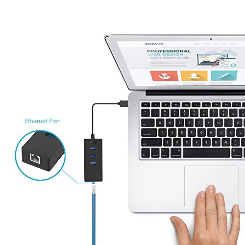ICZI vernickelt USB 3.0 HUB, 3x USB 3.0 Ports mit ethernet, ohne Ladeport, für MacBook,Windows Laptop andere USB 3.0 kompatibel Geräten, Schwarz (3x Port mit ethernet) - 4