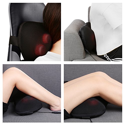 MARNUR Shiatsu Massagekissen Kissen Massage elektronisch Massagegerät Entspannungsmassage 3D-Rotation Infrarotheizung 4 Knoten mit Wärmefunktion Nacken Rücken Hals Back Schultern Taile für Auto Büro Zuhause schwarz - 5