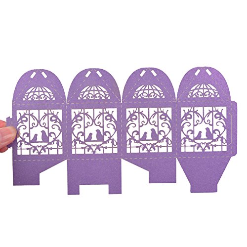 tankerstreet 50 Candy Box Hohl Rosen Blumen Birds mit Bändern Geschenk Box Tasche Braut Dusche Hochzeit Geburtstag Party Supplies Gastgeschenken (lila) - 7