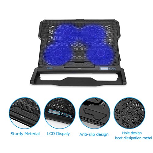 eletecpro Laptop Externe Kühlung Kühler Lüfter Pad mit LCD-Display für 30,5–39,6 cm Gaming Notebook Computer CPU Cool Air Hitze, fünf ganz Fans 2500RPM + starker Wind Speed für Spieler Home Office - 6