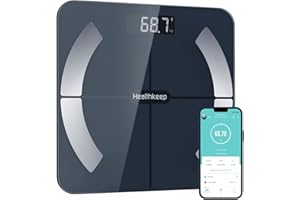 Pèse-personne Bluetooth avec application - Balance numérique intelligente pour graisse corporelle, IMC, poids, masse musculaire, eau, protéines, muscles squelettiques, poids osseux, BMR, noir
