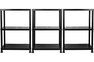 TEKBOX Garage Storage Shelves Black Plastic Shed Office 3 4 or 5 Tier Shelving Unit (3, 3 Tier)