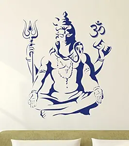 Decals Design Lord Shiva Om Meditating Wall Sticker For Home (PVC Vinyl, 50X70cm, Blue)