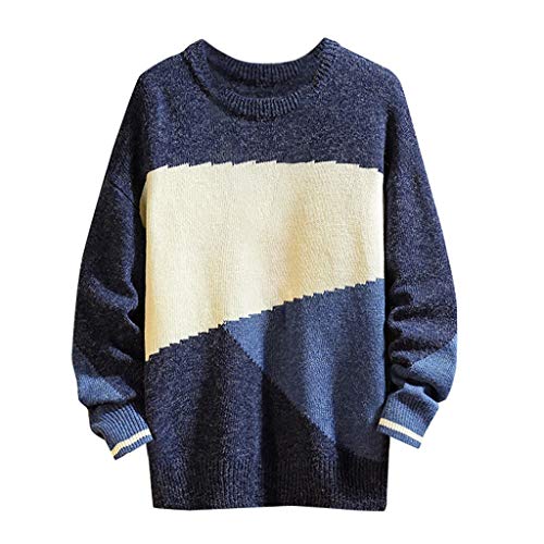 IZHH Homme/Garçon Pull en Maille Uni Jumper Patchwork Pull-Over Tricot Automne et Hiver Classiques Col Ras du Cou Pull en Tricot Fin Manches Longues Casual Chaud Pull ajusté en Tricot Pullover