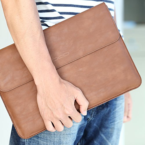 MoKo New MacBook 12 Zoll Laptop Hülle – PU Leder Tasche Nubuck Fibre Interior Notebooktasche Schutzhülle Wallet Case Leather Sleeve mit Karten-Slot für Macbook 12″ und Surface Pro 3 12″ 2015, Braun - 8