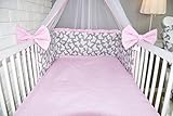 Amilian Baby Bettwäsche 5tlg Bettset mit Nestchen Kinderbettwäsche Himmel 100x135cm Schmetterling grau/Pünktchen Puderrosa Chiffonhimmel - 3