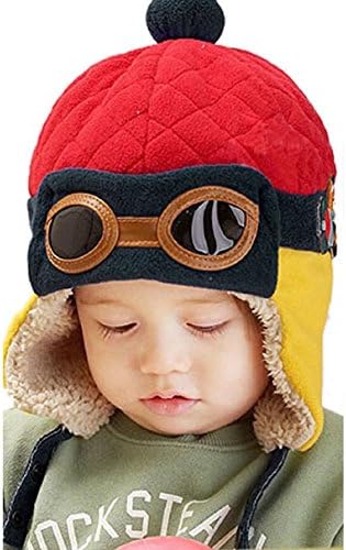 Unimango Unisex Baby Winter Warm Cap Hat Beanie Pilot Aviator Cartoon Knit Toque Red